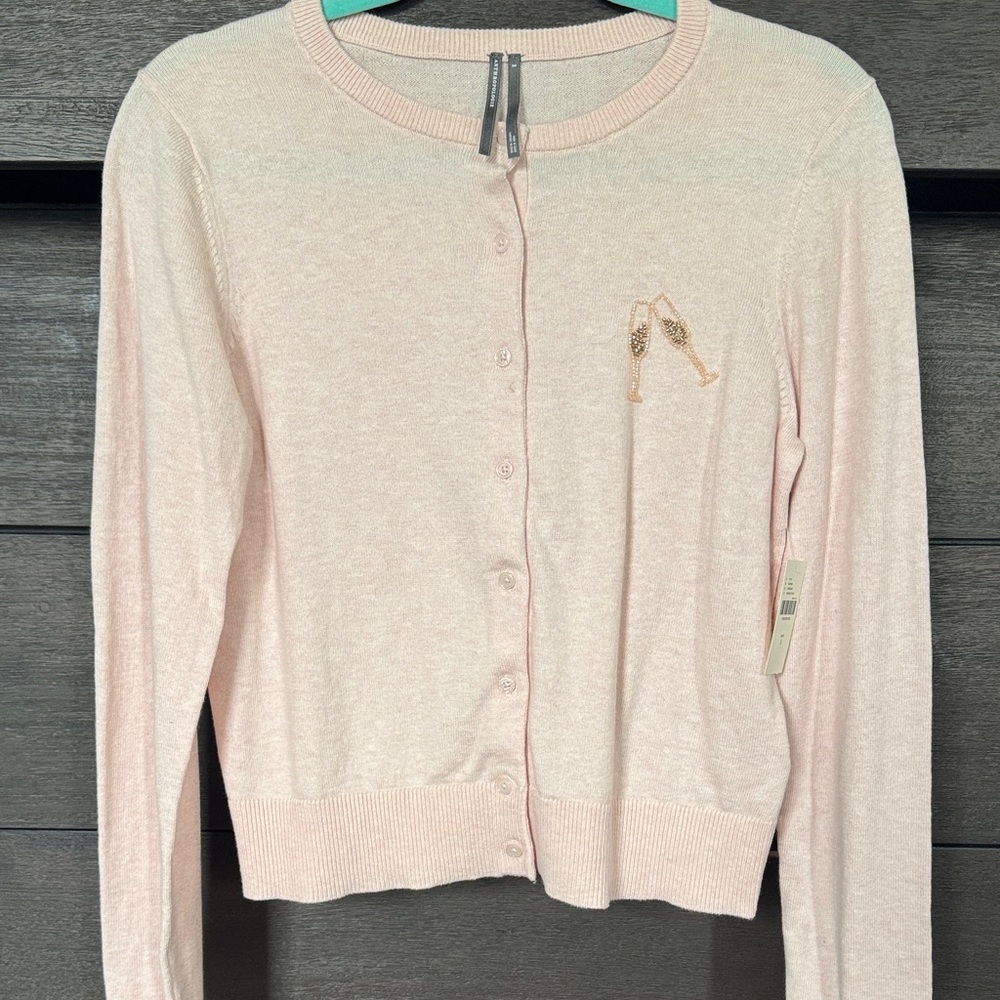 Anthropologie Blush Pink Ribbed-Neck Knit Cardigan